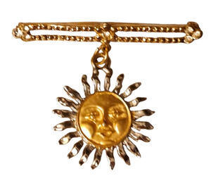Vtg 1980s Gold Tone  Rhinestone Sun Dangle Pin Brooch